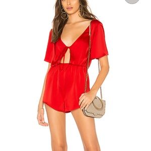 Super down red silky romper